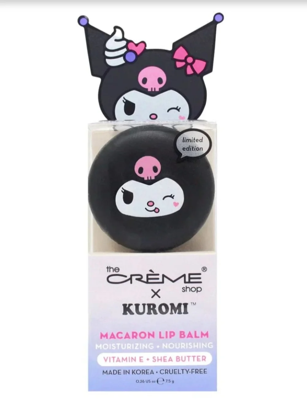 The Crème Shop x Kuromi Macaron Lip Balm - Pink/Black